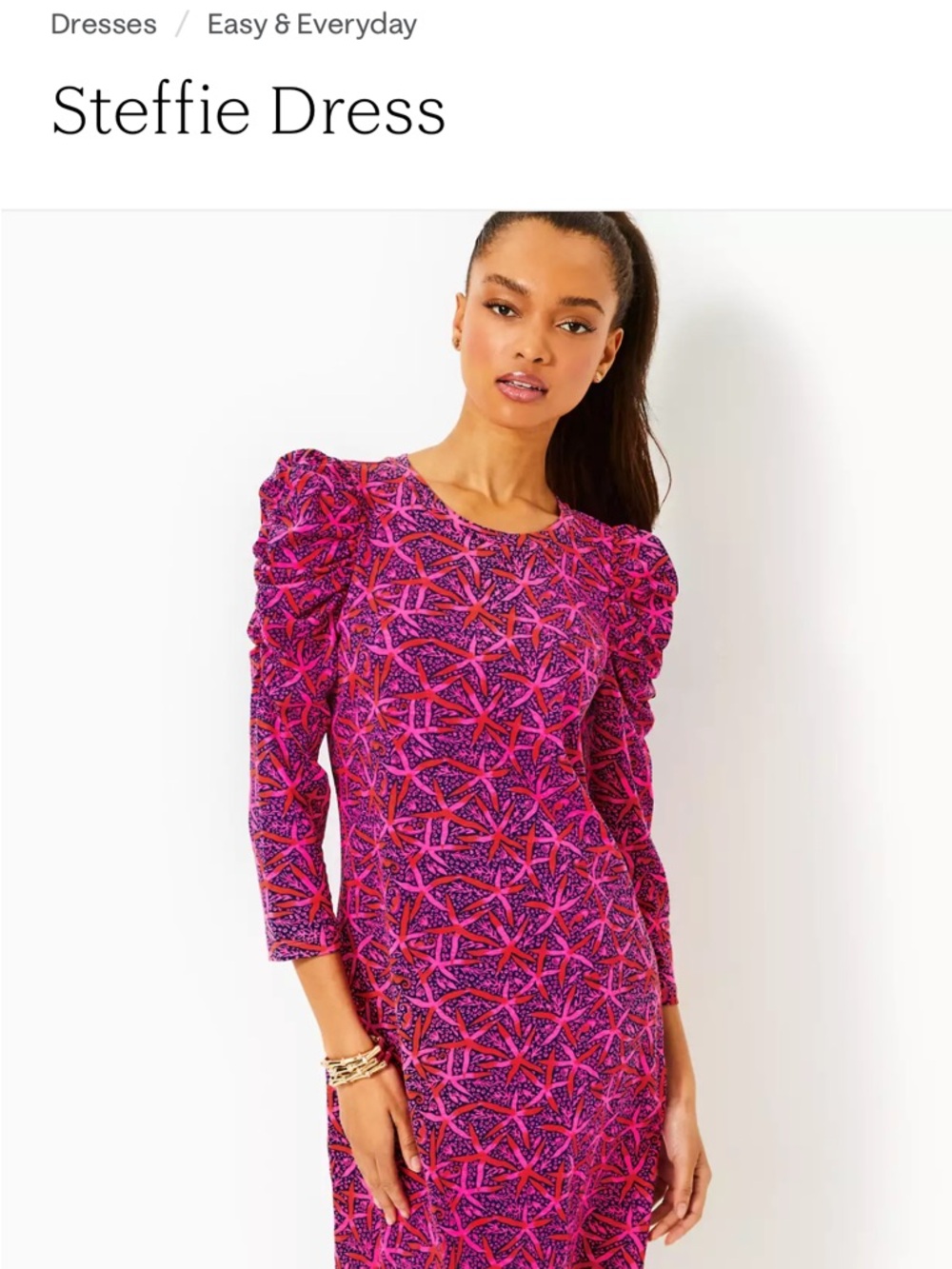Lilly Pulitzer steffie dress Hot Pink and Orange Starfish-Print Midi Dress